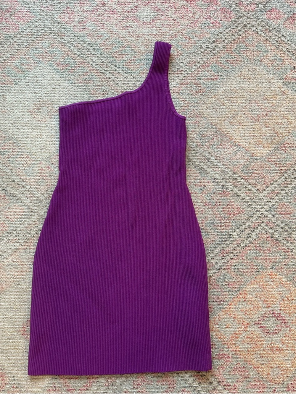 Babaton One-Shoulder Ribbed Purple Mini Bodycon Dress Size Medium